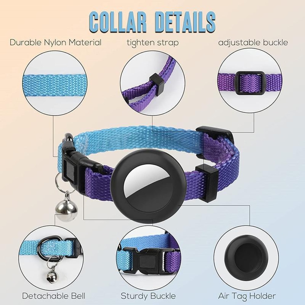 Rainbow Gradient AirTag Cat Collar With Bell Waterproof Silicone Tracker Holder 4