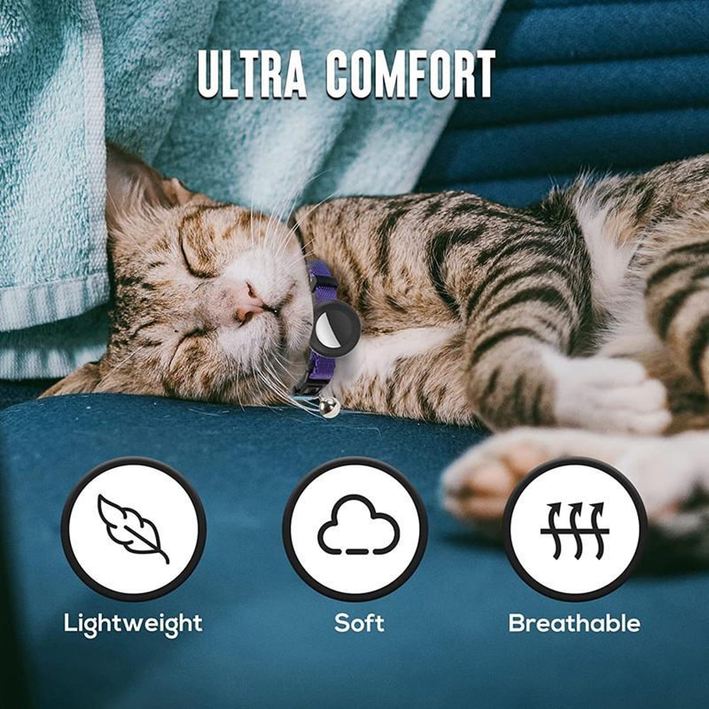 Rainbow Gradient AirTag Cat Collar With Bell Waterproof Silicone Tracker Holder 5