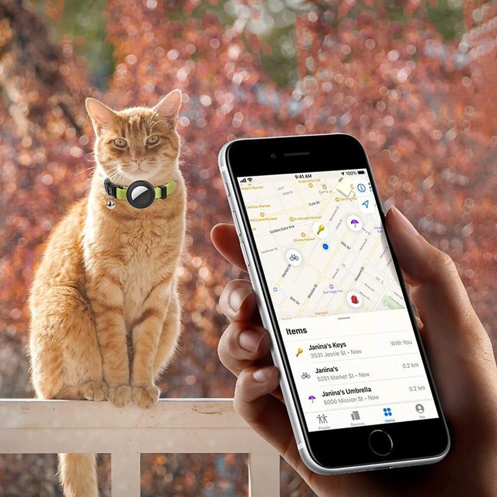 Rainbow Gradient AirTag Cat Collar With Bell Waterproof Silicone Tracker Holder 1