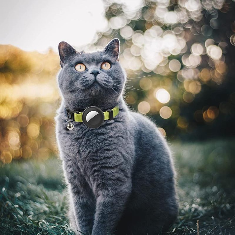 Rainbow Gradient AirTag Cat Collar With Bell Waterproof Silicone Tracker Holder 2