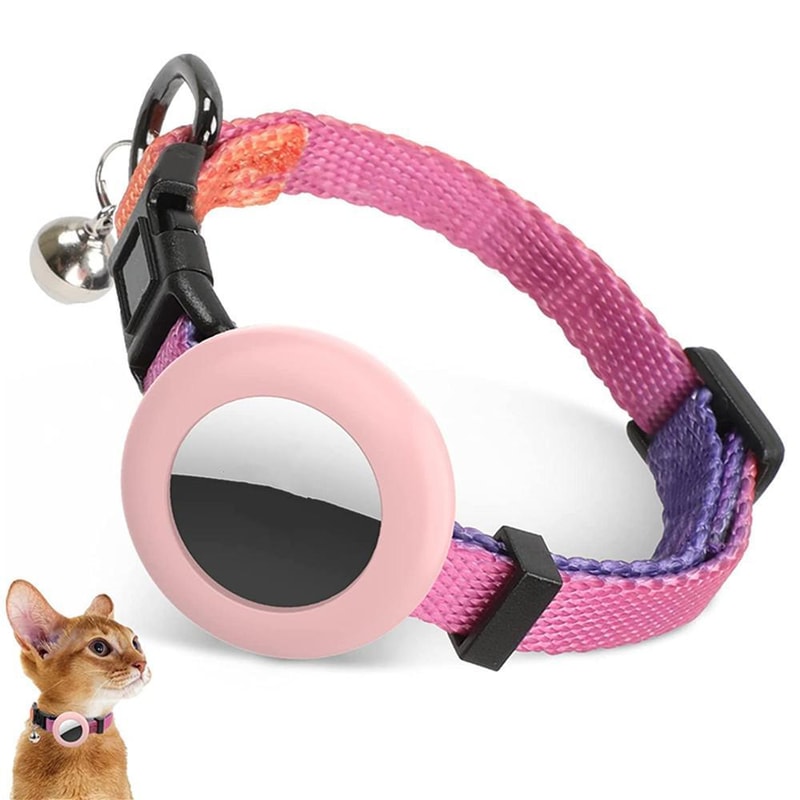 Rainbow Gradient AirTag Cat Collar With Bell Waterproof Silicone Tracker Holder 8