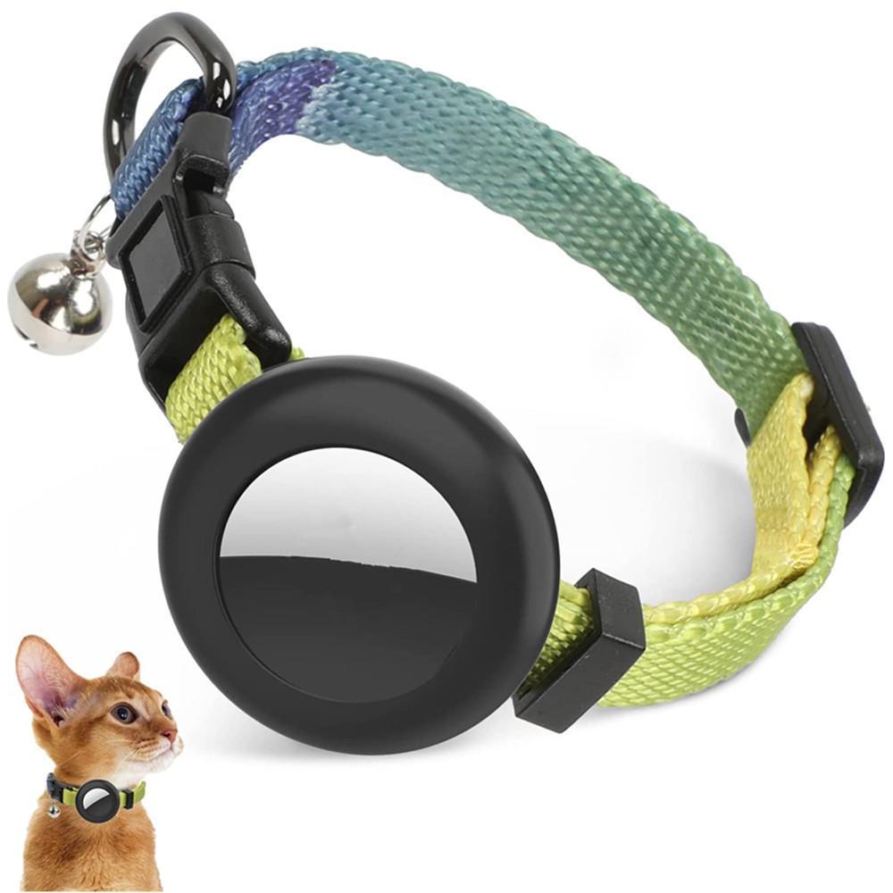 Rainbow Gradient AirTag Cat Collar With Bell Waterproof Silicone Tracker Holder 9