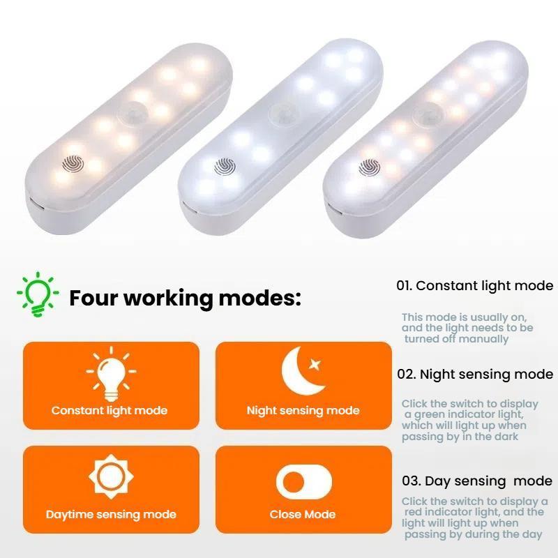 Magnetic Motion Sensor Under Cabinet Light Rechargeable 20 LED Lamp With 3 Color Modes 2