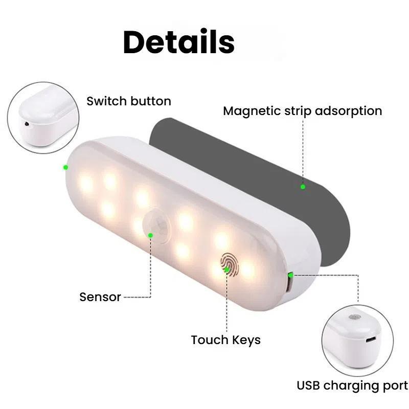 Magnetic Motion Sensor Under Cabinet Light Rechargeable 20 LED Lamp With 3 Color Modes 6