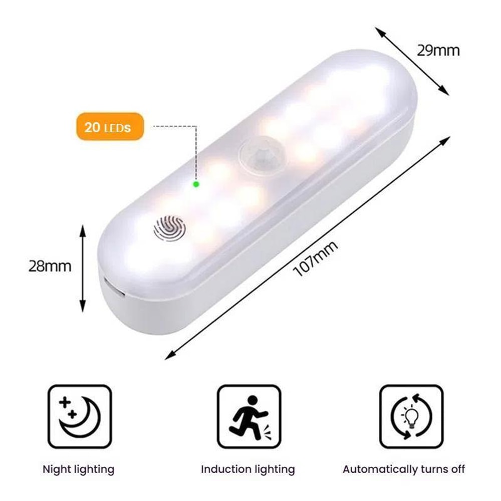 Magnetic Motion Sensor Under Cabinet Light Rechargeable 20 LED Lamp With 3 Color Modes 8