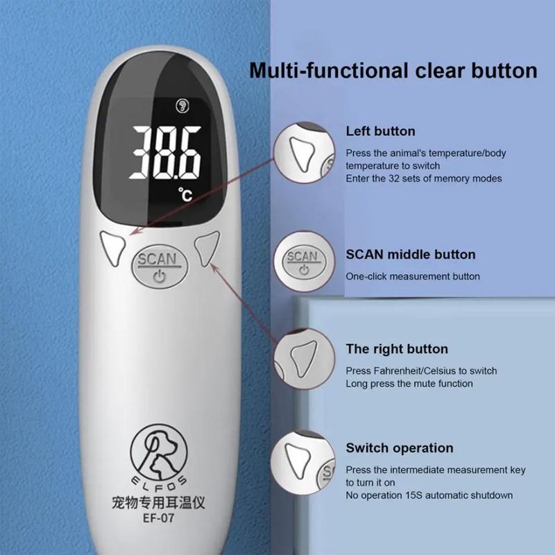 Infrared Pet Ear Thermometer for Dogs & Cats with Fast Digital Temperature Reading