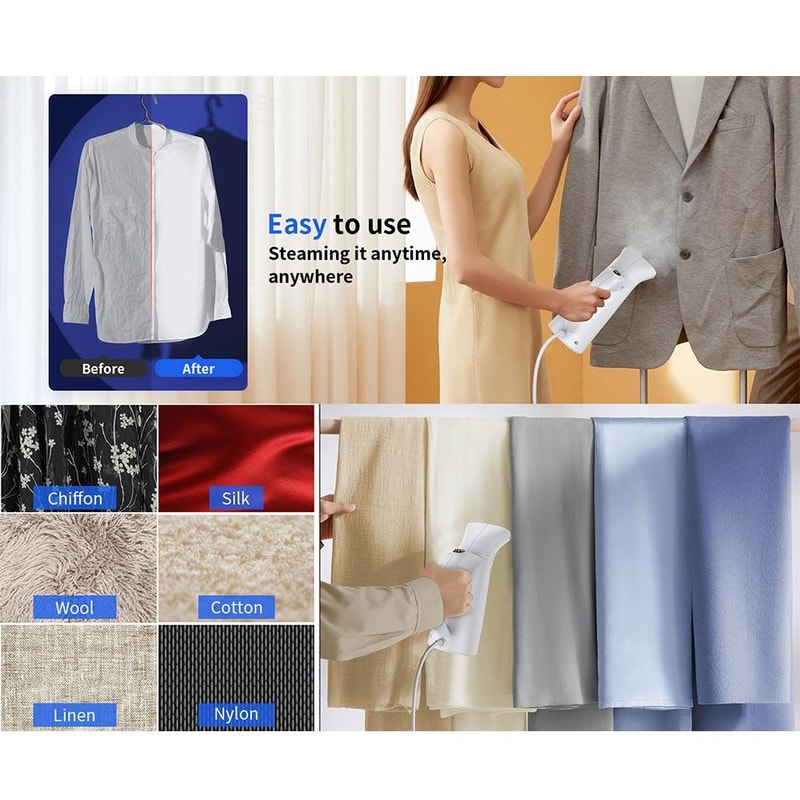Portable Handheld Garment Steamer Mini Steam Iron for Travel, Home & Wrinkle-Free Clothes