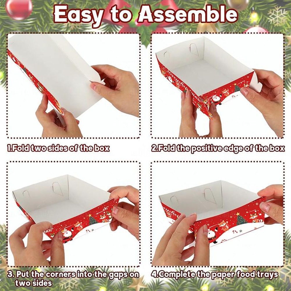 Festive Christmas Snack Trays 20pcs Disposable Paper Food Holders for Fries Cookies & Party Treats