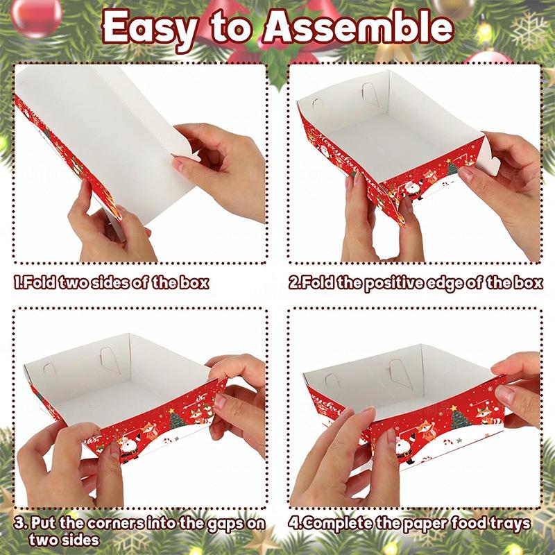 Festive Christmas Snack Trays 20pcs Disposable Paper Food Holders for Fries Cookies & Party Treats