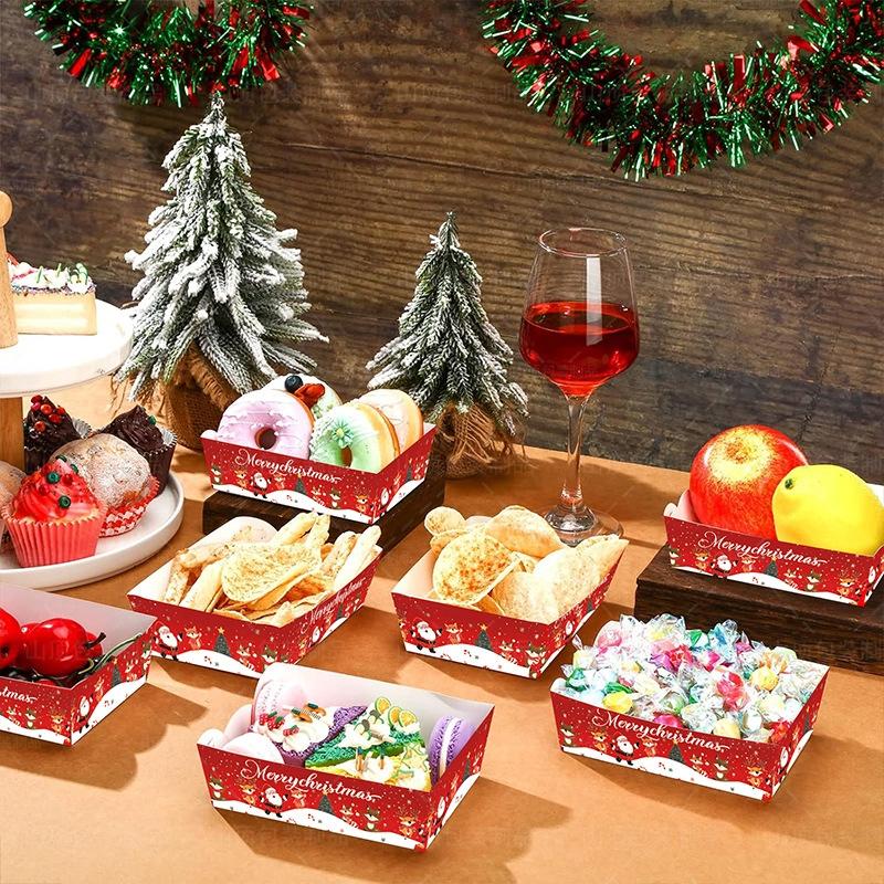 Festive Christmas Snack Trays 20pcs Disposable Paper Food Holders for Fries Cookies & Party Treats