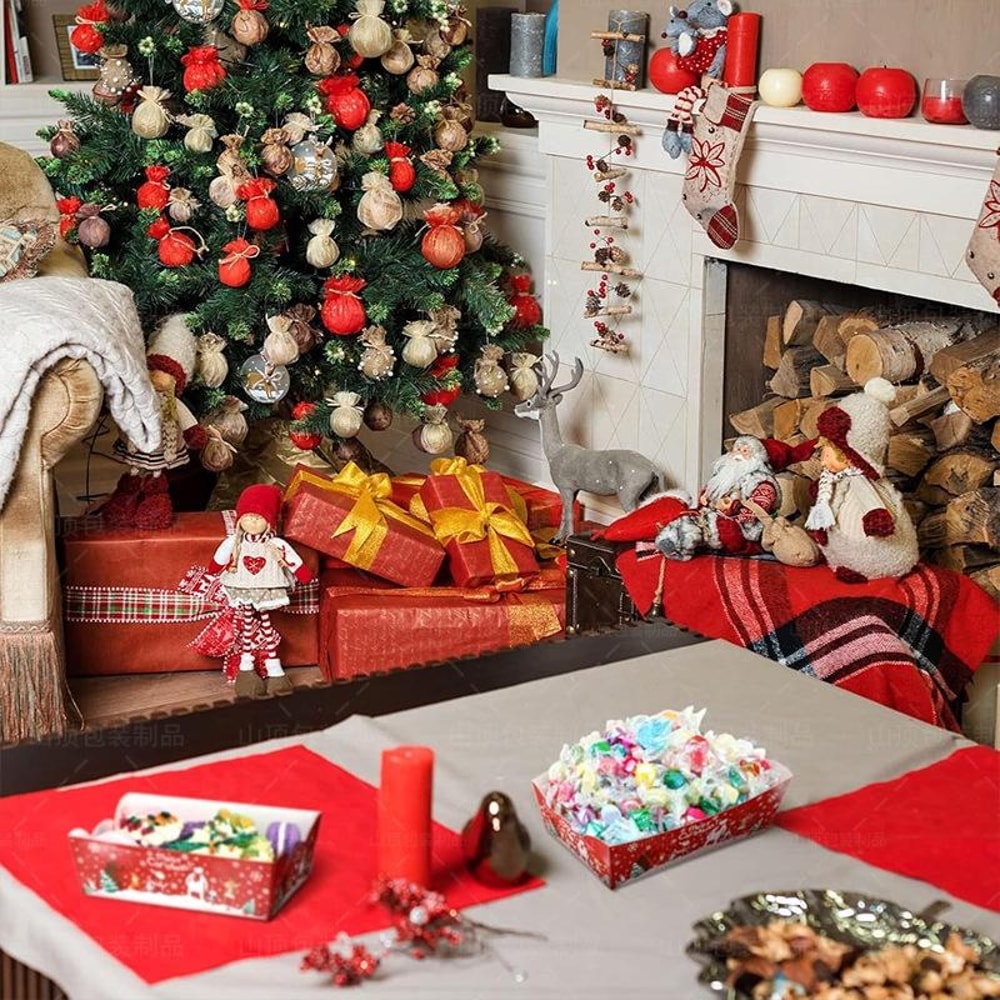 Festive Christmas Snack Trays 20pcs Disposable Paper Food Holders for Fries Cookies & Party Treats