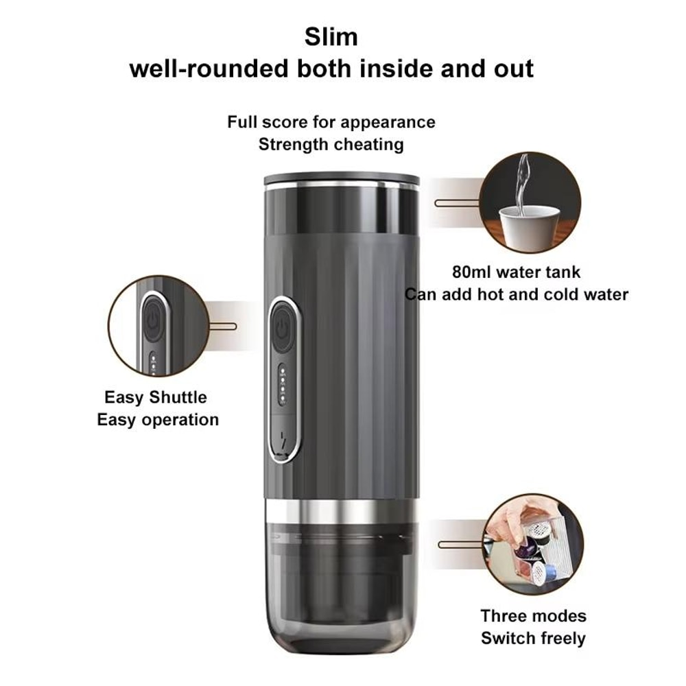 3-in-1 Portable Espresso Maker with Wireless Heating for Capsules & Ground Coffee