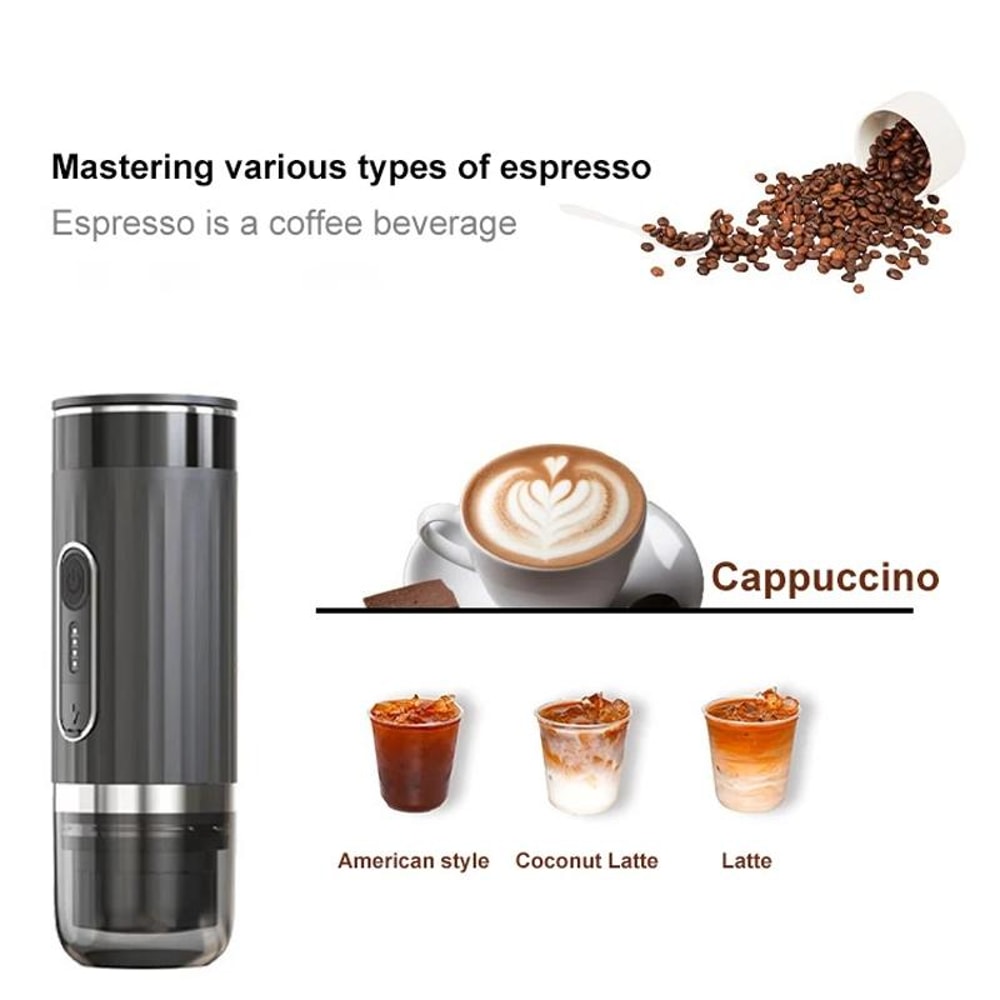 3-in-1 Portable Espresso Maker with Wireless Heating for Capsules & Ground Coffee
