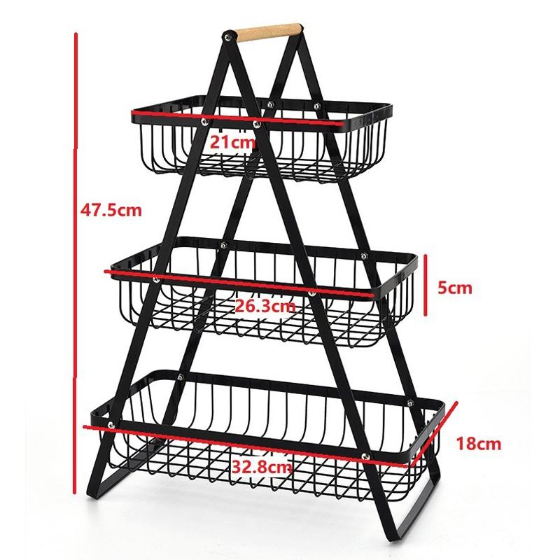 3-Tier Fruit Basket Organizer with Wooden Handle for Kitchen Counter Storage