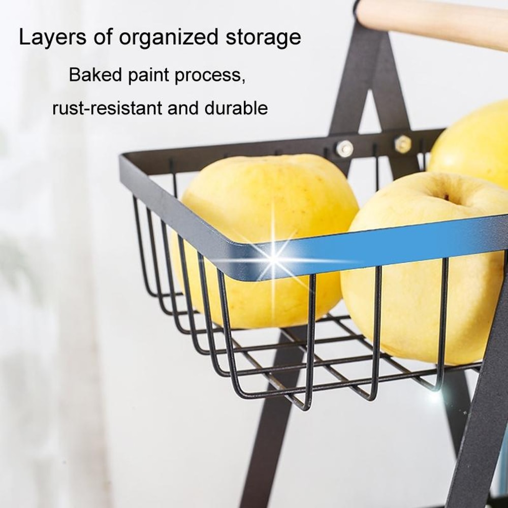 3-Tier Fruit Basket Organizer with Wooden Handle for Kitchen Counter Storage