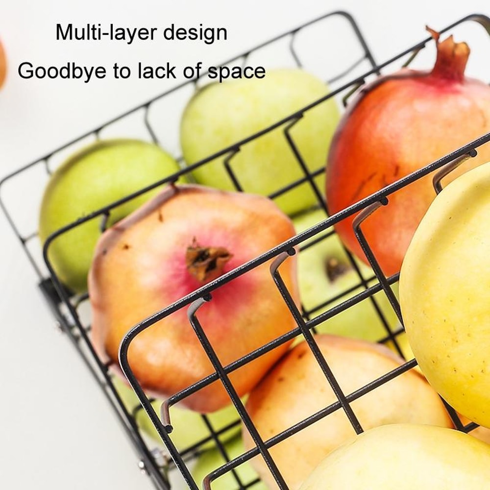 3-Tier Fruit Basket Organizer with Wooden Handle for Kitchen Counter Storage
