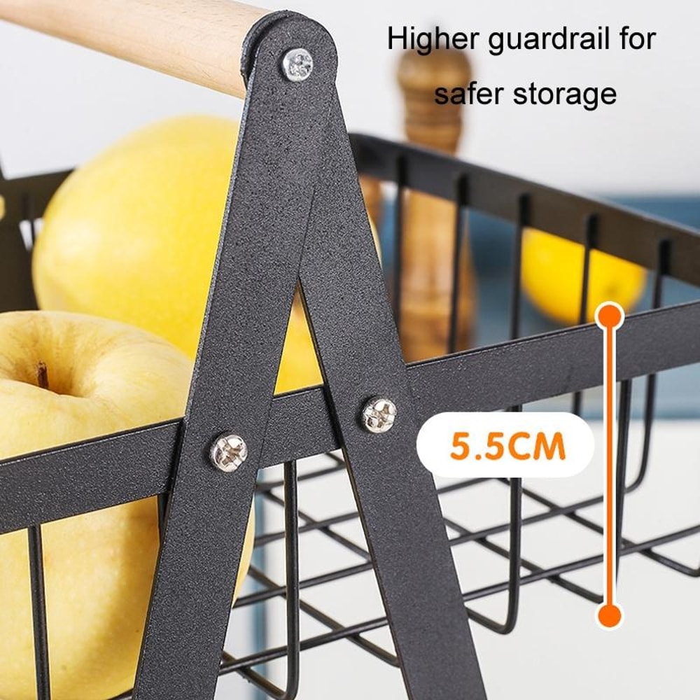 3-Tier Fruit Basket Organizer with Wooden Handle for Kitchen Counter Storage