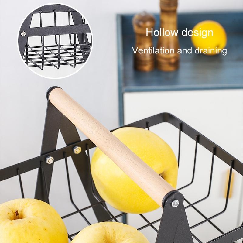 3-Tier Fruit Basket Organizer with Wooden Handle for Kitchen Counter Storage