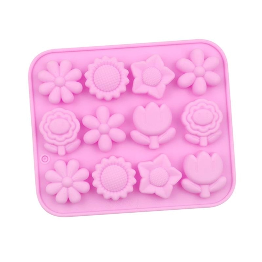 12-Cavity Silicone Soap Mold & Flower Cake Baking Tray for DIY Chocolates, Jelly and Desserts