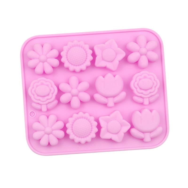 12-Cavity Silicone Soap Mold & Flower Cake Baking Tray for DIY Chocolates, Jelly and Desserts