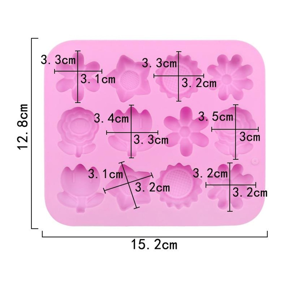 12-Cavity Silicone Soap Mold & Flower Cake Baking Tray for DIY Chocolates, Jelly and Desserts