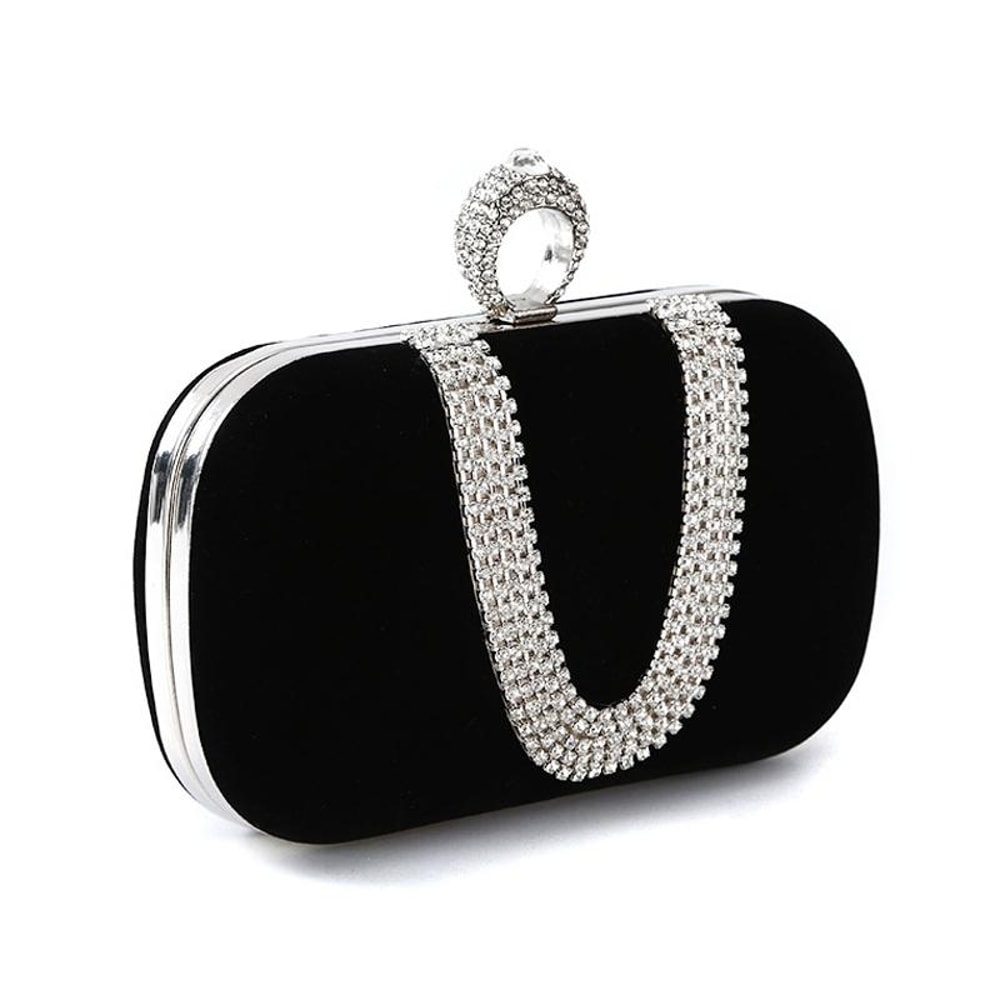 Luxury Velvet Rhinestone Evening Clutch Bag With Detachable Chain For Weddings Parties 1