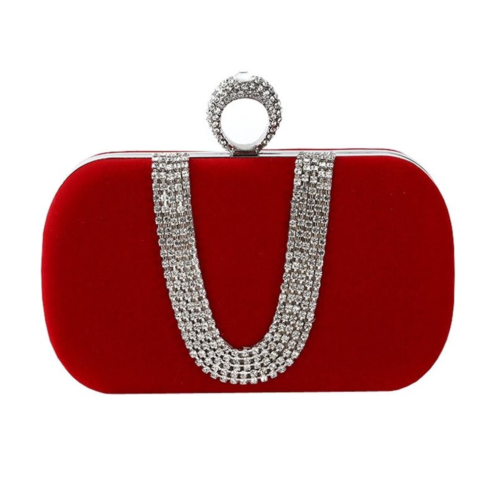 Luxury Velvet Rhinestone Evening Clutch Bag With Detachable Chain For Weddings Parties 8