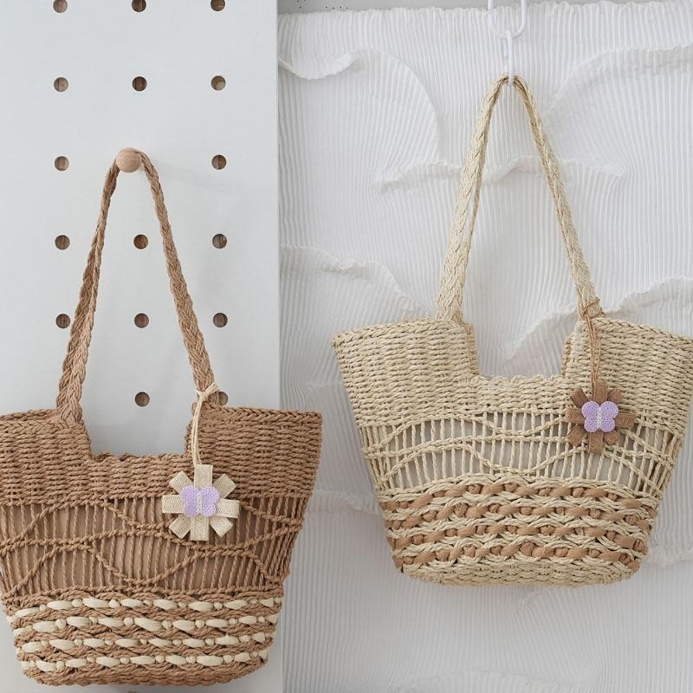 Boho Straw Tote Bag With Zipper Lining Large Capacity Woven Shoulder Purse 1