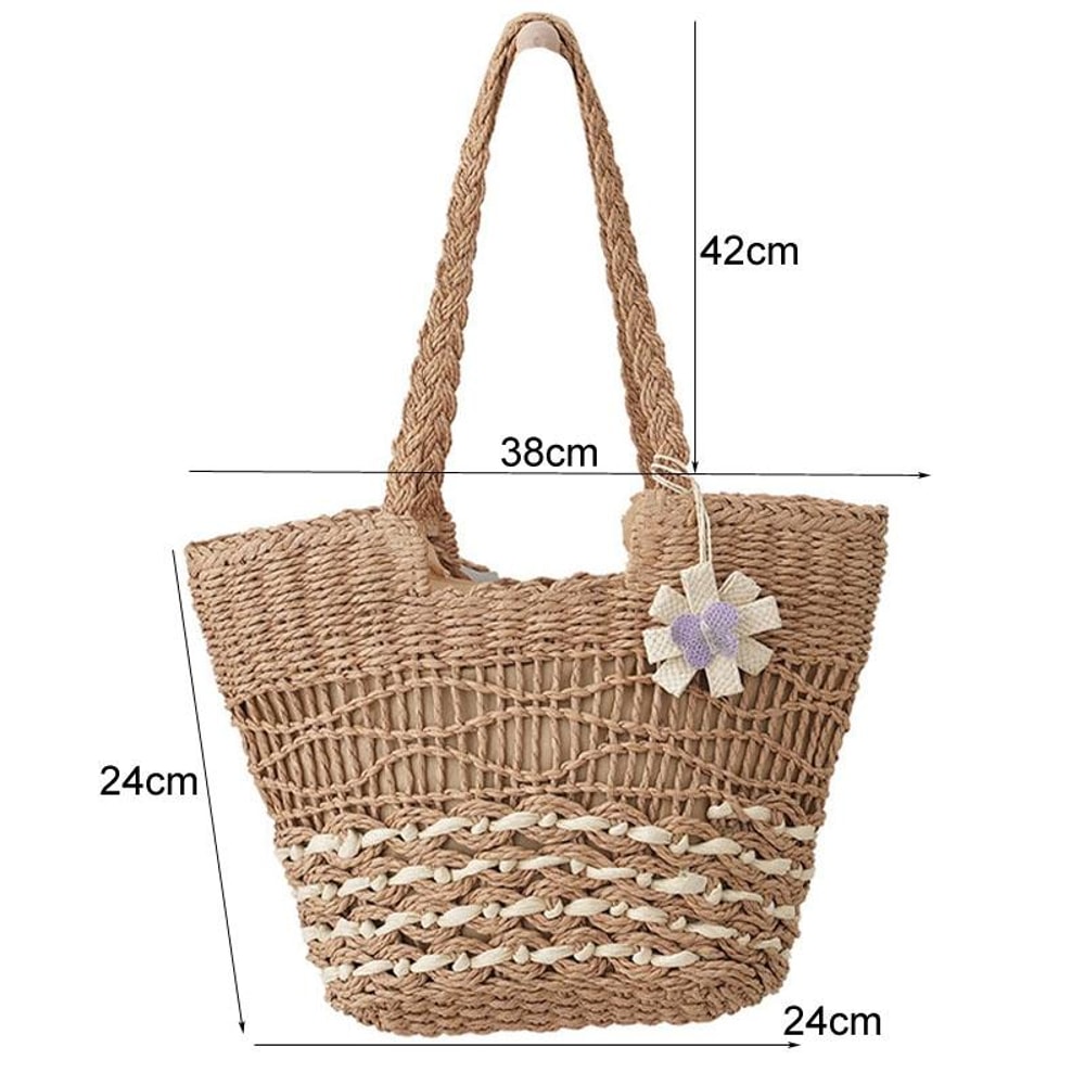 Boho Straw Tote Bag With Zipper Lining Large Capacity Woven Shoulder Purse 2