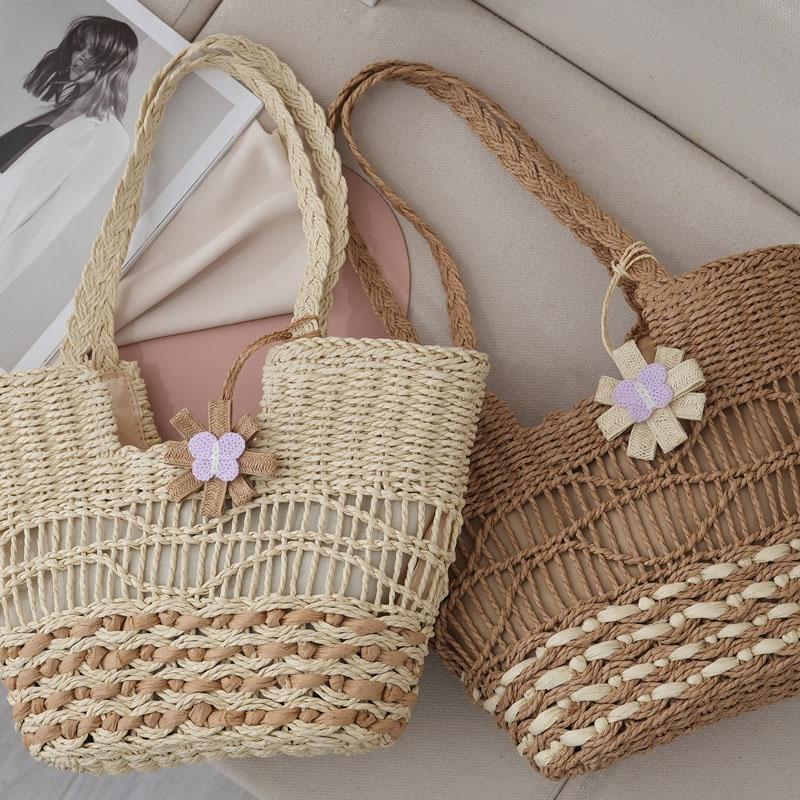 Boho Straw Tote Bag With Zipper Lining Large Capacity Woven Shoulder Purse 3