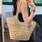 Boho Straw Tote Bag With Zipper Lining Large Capacity Woven Shoulder Purse 0