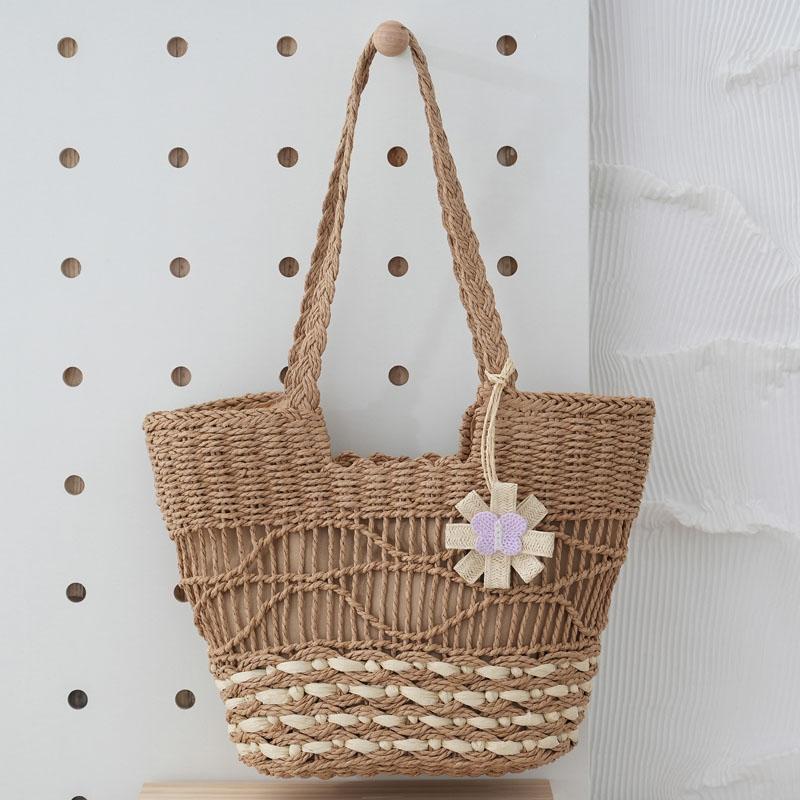Boho Straw Tote Bag With Zipper Lining Large Capacity Woven Shoulder Purse 8