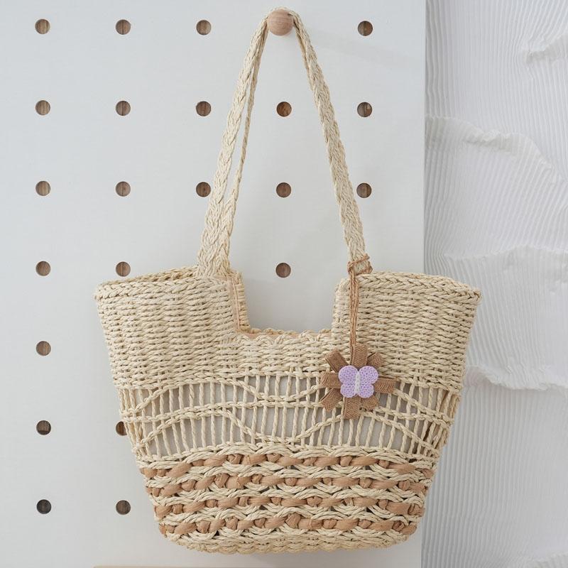Boho Straw Tote Bag With Zipper Lining Large Capacity Woven Shoulder Purse 7