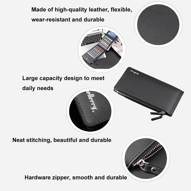 Slim Leather Long Wallet With 16 Card Slots And Zipper Coin Pocket 4