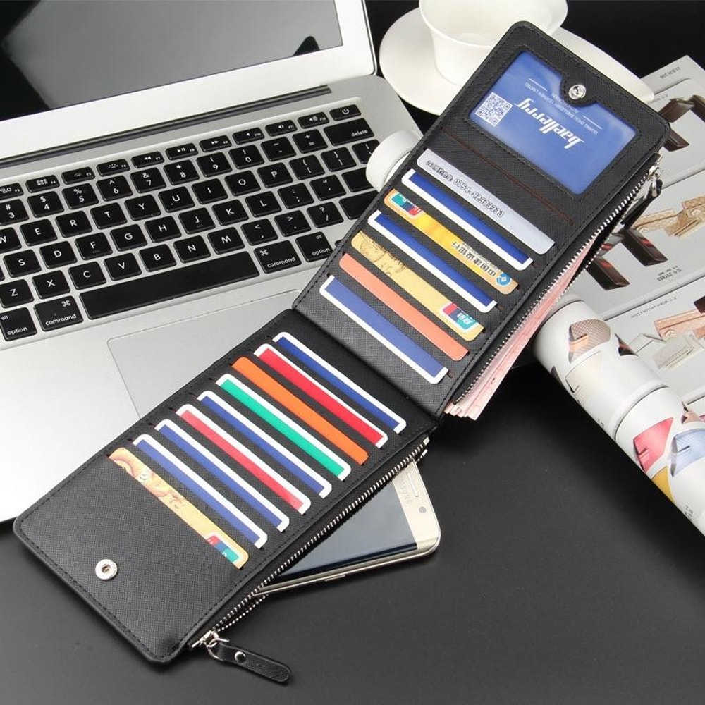 Slim Leather Long Wallet With 16 Card Slots And Zipper Coin Pocket 5