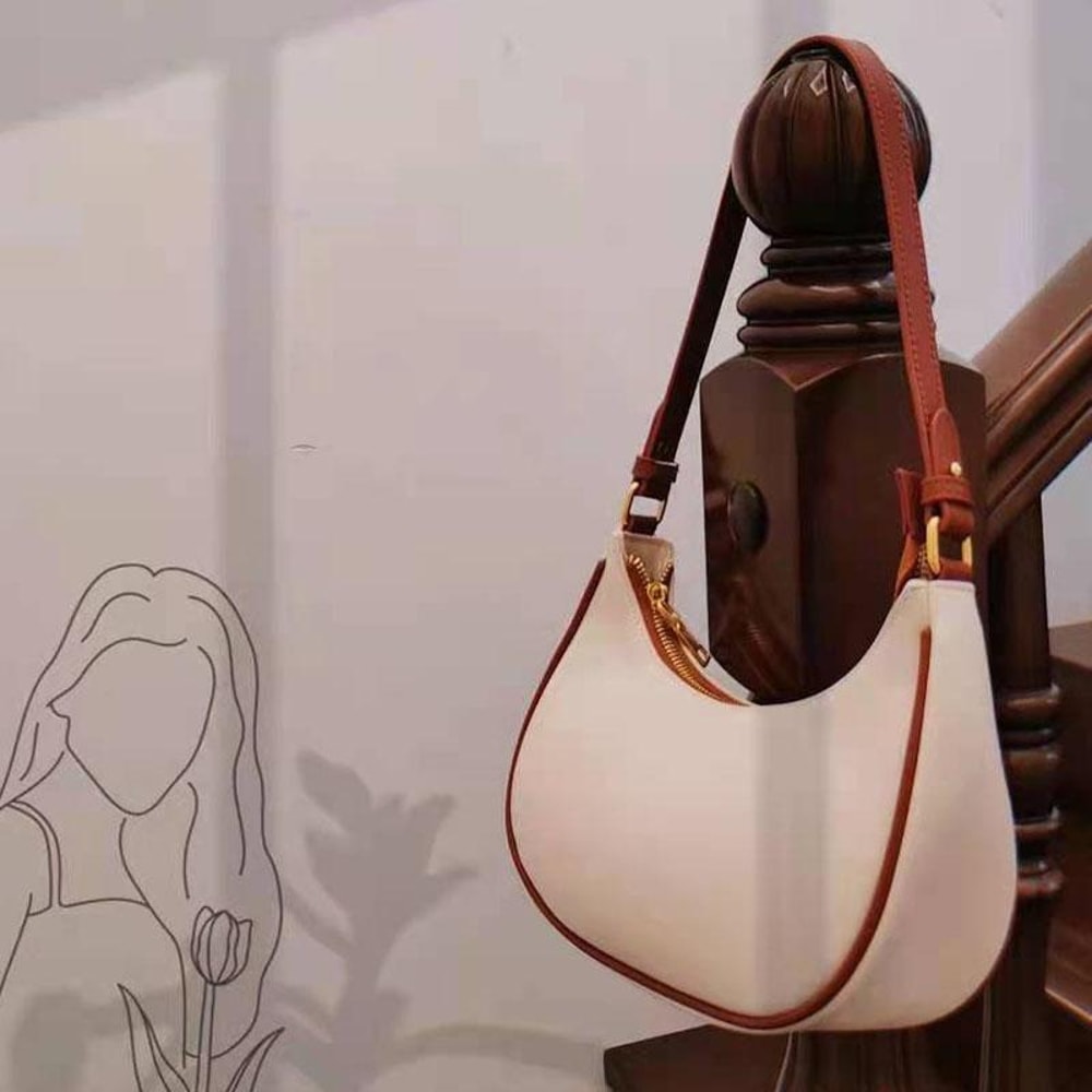 Elegant Crescent Shoulder Bag For Women Adjustable PU Leather Underarm Purse 3