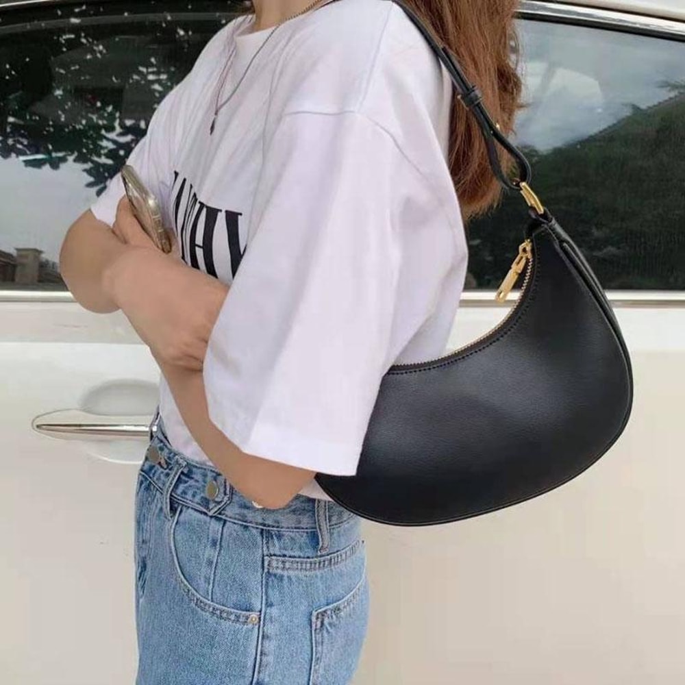 Elegant Crescent Shoulder Bag For Women Adjustable PU Leather Underarm Purse 2