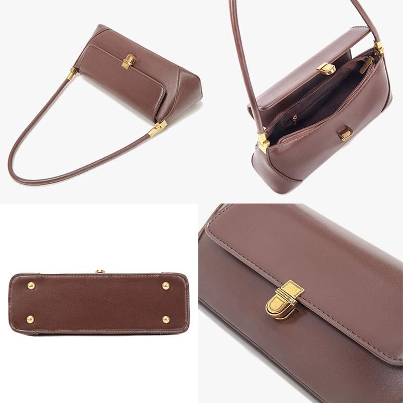 Vintage Lock Buckle Baguette Shoulder Bag For Women Stylish PU Leather Underarm Purse 4