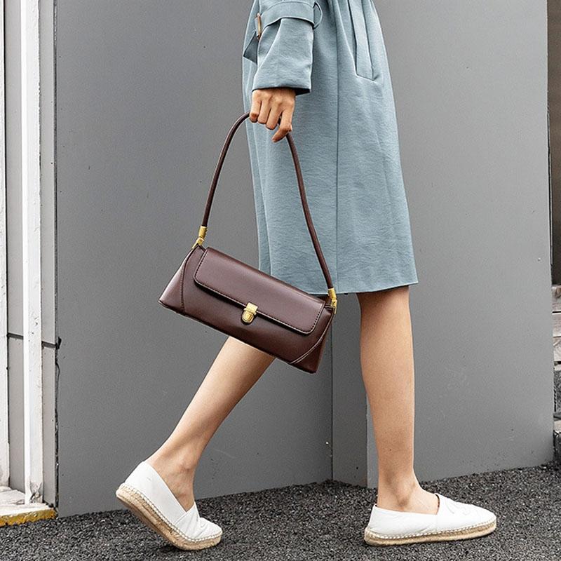 Vintage Lock Buckle Baguette Shoulder Bag For Women Stylish PU Leather Underarm Purse 1