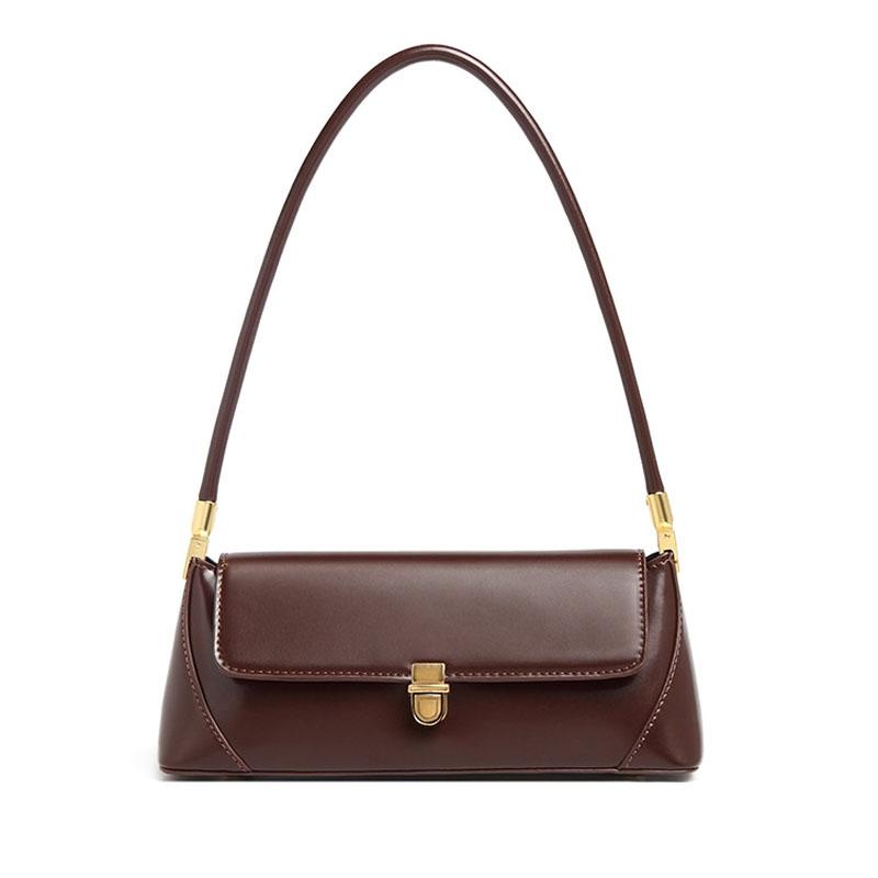 Vintage Lock Buckle Baguette Shoulder Bag For Women Stylish PU Leather Underarm Purse 7