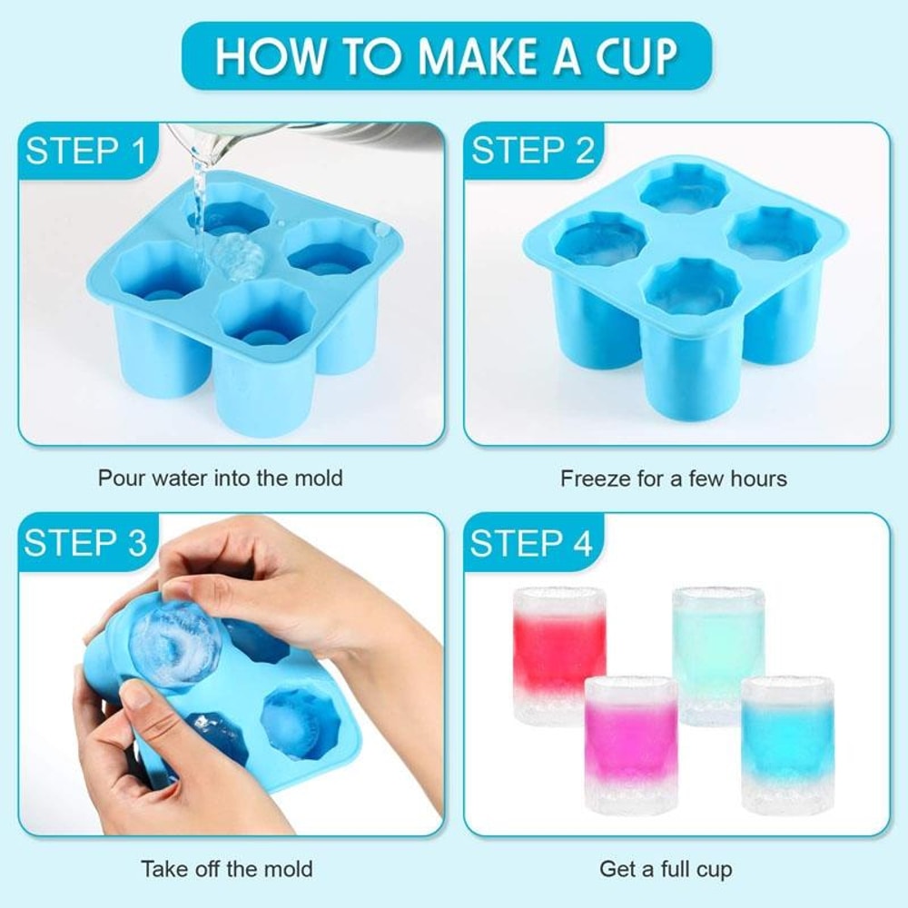 4-Cavity Silicone Ice Cube Mold for Whiskey, Cocktails & Creative DIY Treats