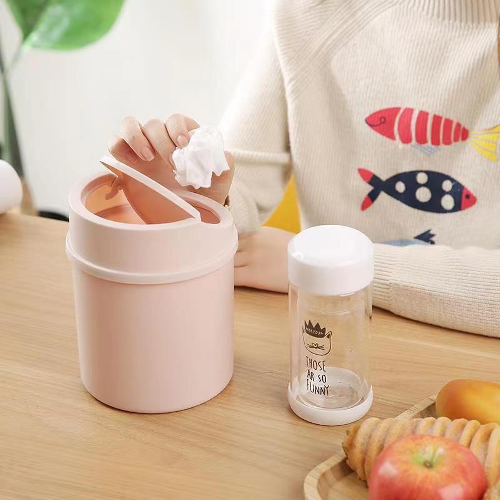 Cute Mini Desktop Trash Can With Flip Lid For Dorm Room Office Desk Vanity Storage 8