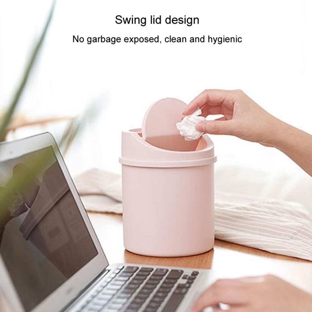 Cute Mini Desktop Trash Can With Flip Lid For Dorm Room Office Desk Vanity Storage 5