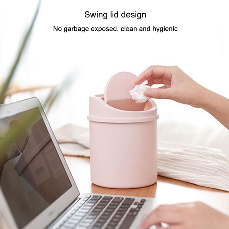 Cute Mini Desktop Trash Can With Flip Lid For Dorm Room Office Desk Vanity Storage 5