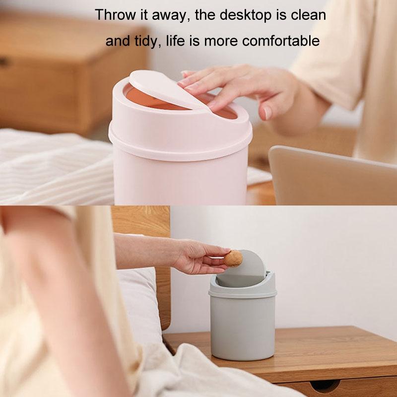 Cute Mini Desktop Trash Can With Flip Lid For Dorm Room Office Desk Vanity Storage 7