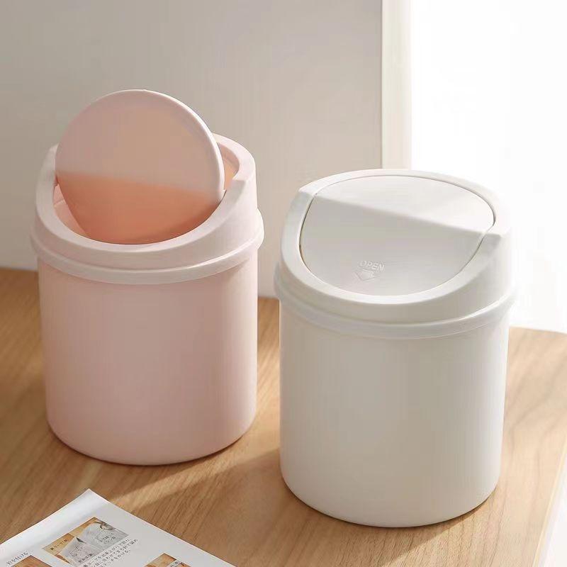 Cute Mini Desktop Trash Can With Flip Lid For Dorm Room Office Desk Vanity Storage 1