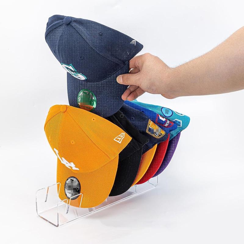 Clear Acrylic Baseball Cap Organizer Rack for 7 Hats Space Saving Hat Display Stand