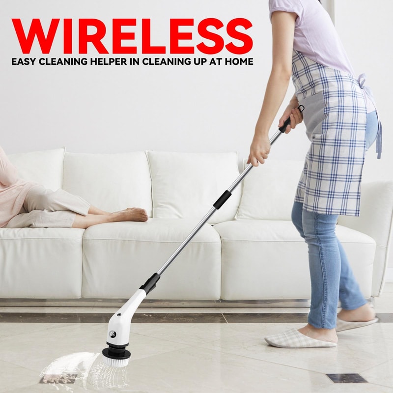 Cordless Electric Spin Scrubber With Extension Handle 7 Cleaning Heads 1