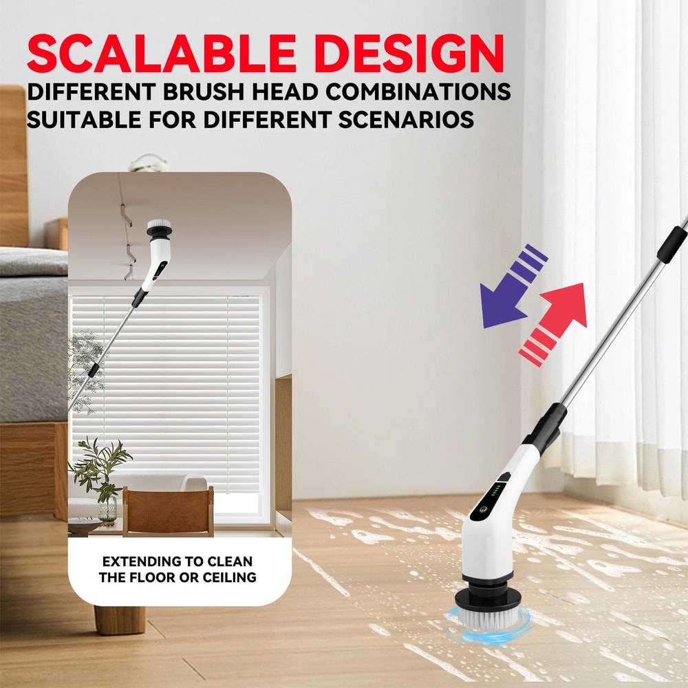Cordless Electric Spin Scrubber With Extension Handle 7 Cleaning Heads 5
