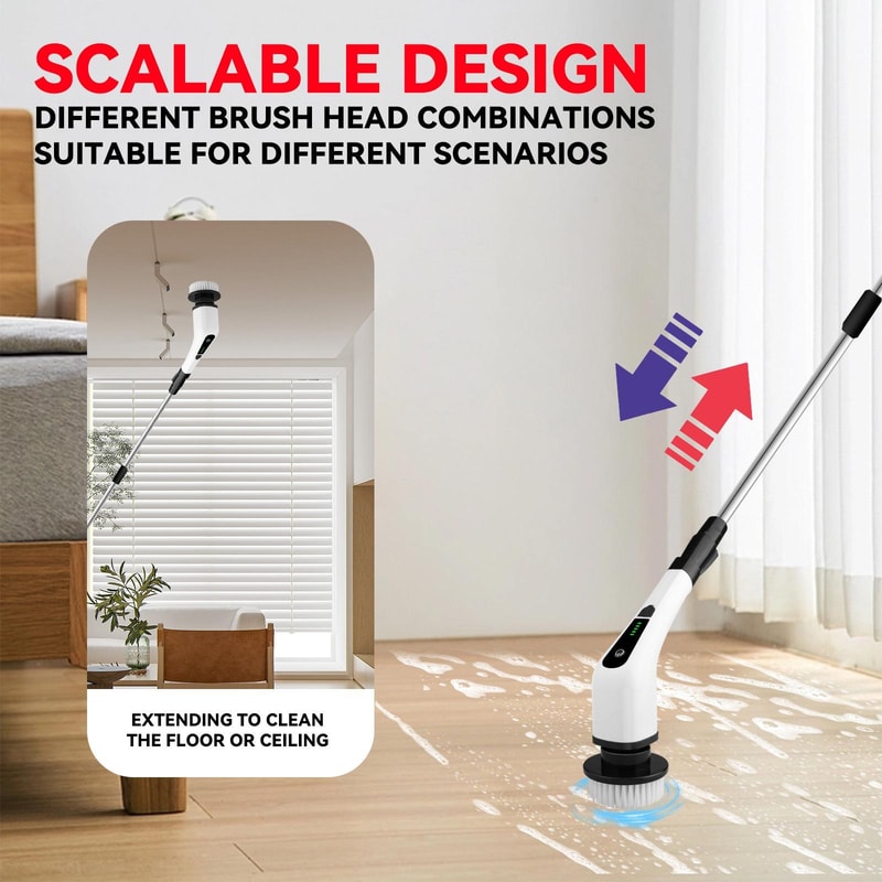Cordless Electric Spin Scrubber With Extension Handle 7 Cleaning Heads 5